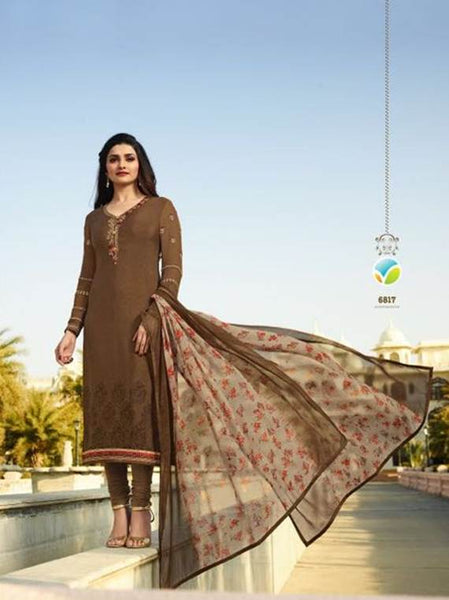 Brown Royal Kaseesh Crepe Silkina Designer Salwar Suit - Asian Party Wear