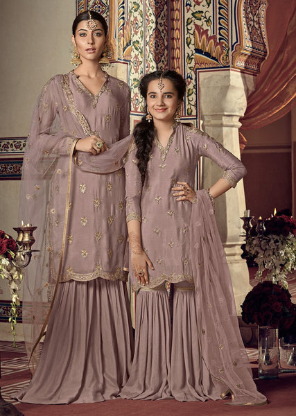 ASH ROSE PAKISTANI MOTHER DAUGHTER MATCHING WEDDING GHARARA (4 weeks delivery) - Asian Party Wear