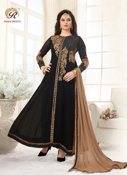 Black Indian Designer Anarkali Suit Fancy Gown - Asian Party Wear
