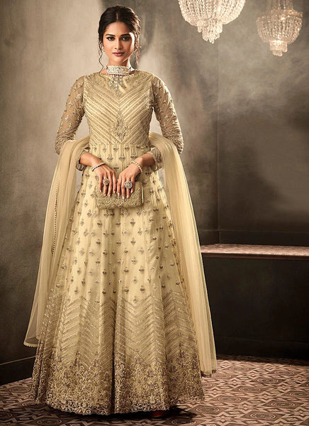 LUXURY GOLD HEAVY EMBROIDERED BRIDES WEDDING DRESS - Asian Party Wear