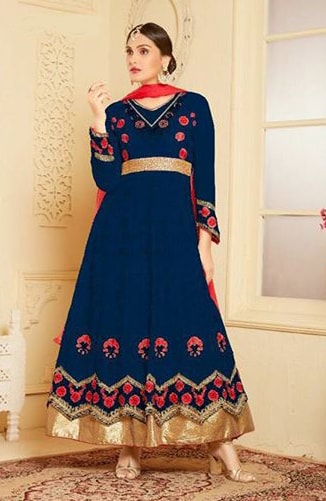 Indian Maxi Blue Party Evening Wedding Anarkali Suit (Ready Made XXL) - Asian Party Wear