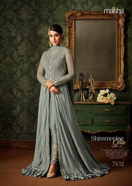 Grey New Indian Wedding Party Bridesmaid Designer Gown - Asian Party Wear