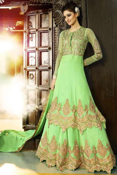 7105 LIGHT GREEN AAFREEN DESIGNER LEHENGA STYLE ANARKALI SUIT - Asian Party Wear