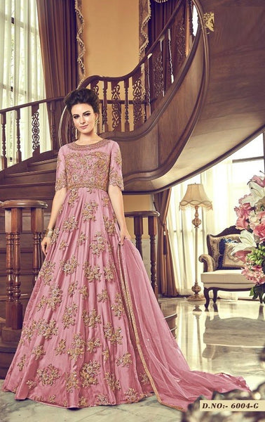 BLUSH PINK INDO WESTERN STYLE WEDDING GOWN - Asian Party Wear