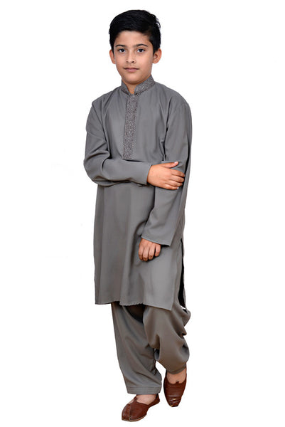 GREY POLYESTER READY MADE YOUNG BOYS SHALWAR SUIT - Asian Party Wear