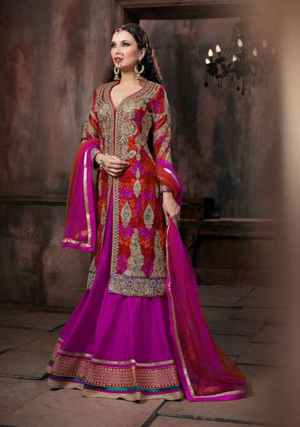 4304 RED AND PINK "CELEBRITY ISSUE” FLOOR LENGTH EMBROIDERED ANARKALI SUIT - Asian Party Wear