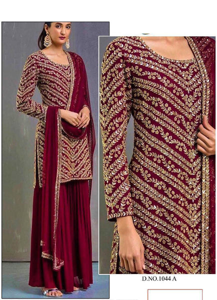 Fired Brick Maroon Embroidered Salwar Suit - Asian Party Wear