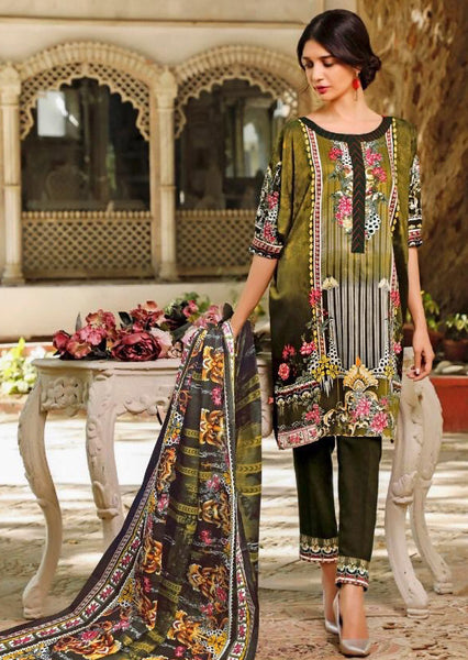 Chive Green Floral Printed Casual Pakistani Designer Suit - Asian Party Wear