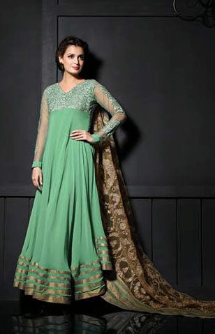 Green Mohini Designer Wedding Anarakli Gown - Asian Party Wear