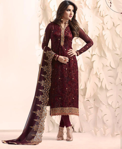 Maroon Beautifully Embellished Indian Ethnic Salwar Suit - Asian Party Wear