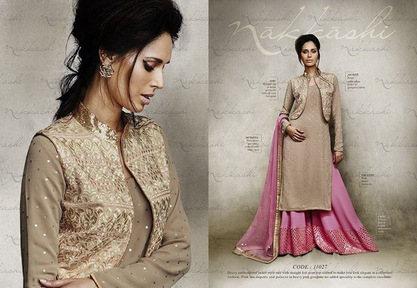 NK11027 - Gold and Pink FALL OF CHARM by Nakkashi Designer Wear Dress - Asian Party Wear