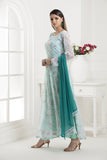 AQUA MARINE FLORAL PRINTED LONG ANARKALI READY MADE SUIT - Asian Party Wear