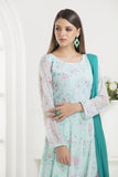 AQUA MARINE FLORAL PRINTED LONG ANARKALI READY MADE SUIT - Asian Party Wear