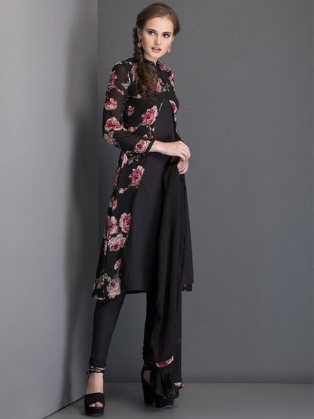 BLACK FLORAL PRINTED JACKET STYLISH SUIT WITH PENCIL TROUSER - Asian Party Wear