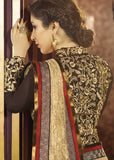 LUXURY BROWN EMBROIDERED WEDDING SAREE - Asian Party Wear