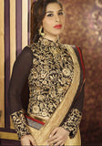 LUXURY BROWN EMBROIDERED WEDDING SAREE - Asian Party Wear
