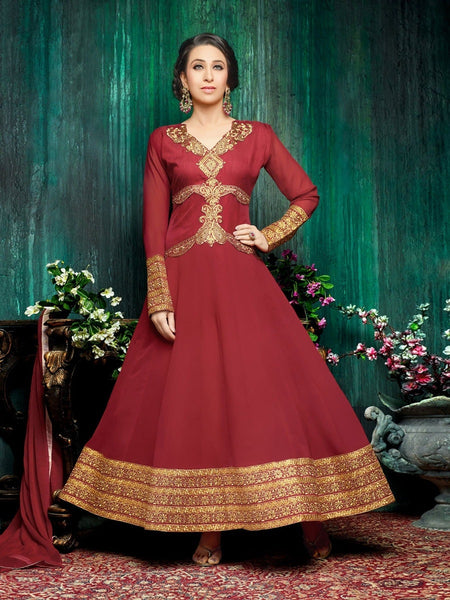 Maroon Indian Anarkali Frock Net & Georgette Dress - Asian Party Wear