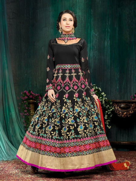 Black Net & Georgette Dress Indian Anarkali Suit - Asian Party Wear