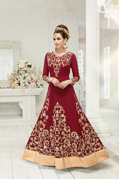 MAROON FLOOR LENGTH ANARKALI INDIAN WEDDING GOWN - Asian Party Wear