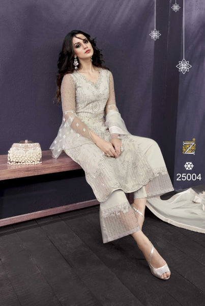 25004 WHITE HEAVY EMBROIDERED INDIAN WEDDING SALWAR SUIT - Asian Party Wear