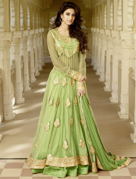 9023 Green Floor Length Net Anarkali Dress - Asian Party Wear