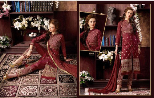 KIYAZA PENTAHOUSE MAROON PURE COTTON SALWAR KAMEEZ SUIT - Asian Party Wear