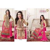 Beige and Fuscia Pink Embroidered Suit Indian Party Dress - Asian Party Wear