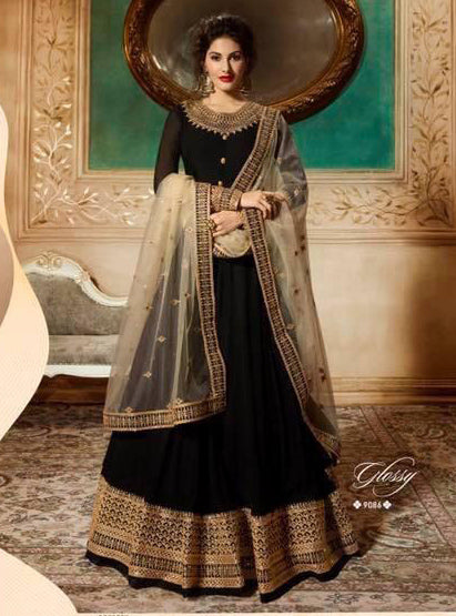 Black Indian Long Party Wear Gown - Asian Party Wear