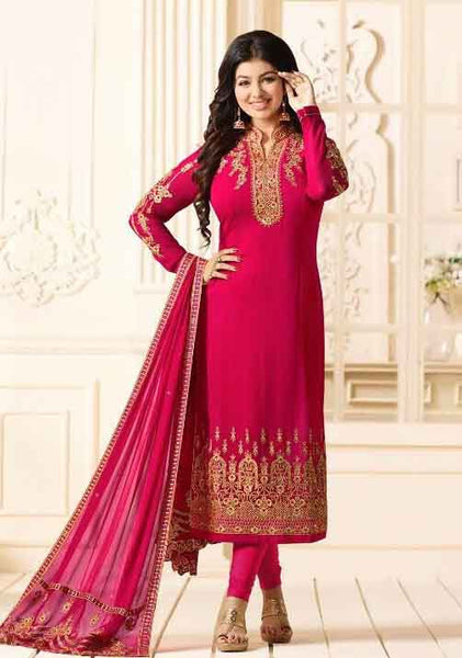 HOT PINK EMBROIDERED PARTY WEAR INDIAN BOLLYWOOD STYLE SALWAR SUIT - Asian Party Wear