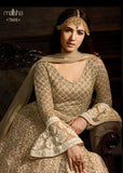 Beige Heavy Embroidered Wedding Anarkali Dress - Asian Party Wear