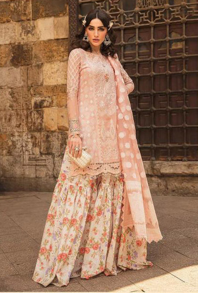 Coral Pink Pakistani Designer Ethnic Embroidered Gharara Style Suit - Asian Party Wear