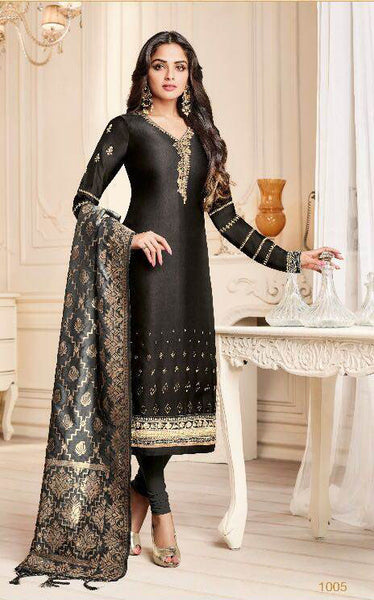 Black Straight Indian Party Wear Churidar Suit - Asian Party Wear
