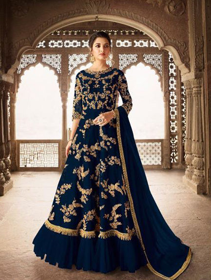 Navy Blue Desi Pakistani Indian Wedding Gown - Asian Party Wear