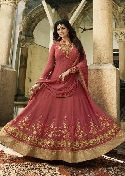 PINK INDIAN PARTY AND WEDDING ANARKALI GOWN - Asian Party Wear