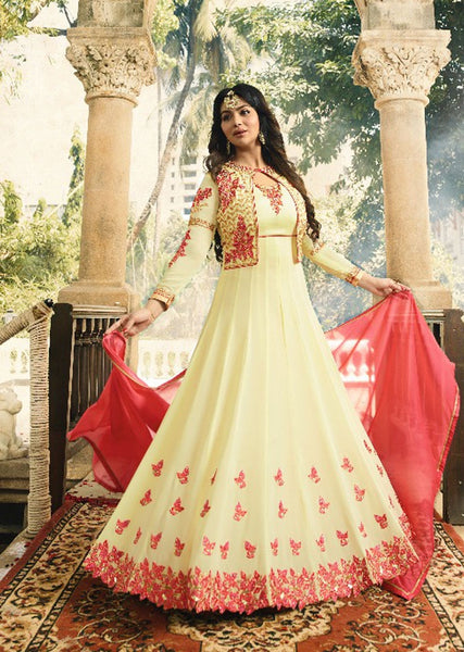 CREAM INDIAN PARTY AND WEDDING ANARKALI GOWN - Asian Party Wear