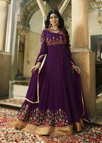 PURPLE INDIAN PARTY AND WEDDING ANARKALI GOWN - Asian Party Wear