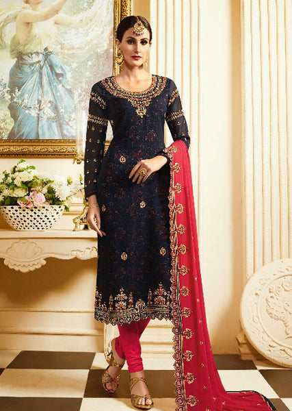 Blue and Pink Designer Wedding Salwar Suit - Asian Party Wear