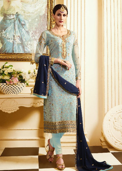 Sky Blue Designer Wedding Salwar Suit - Asian Party Wear