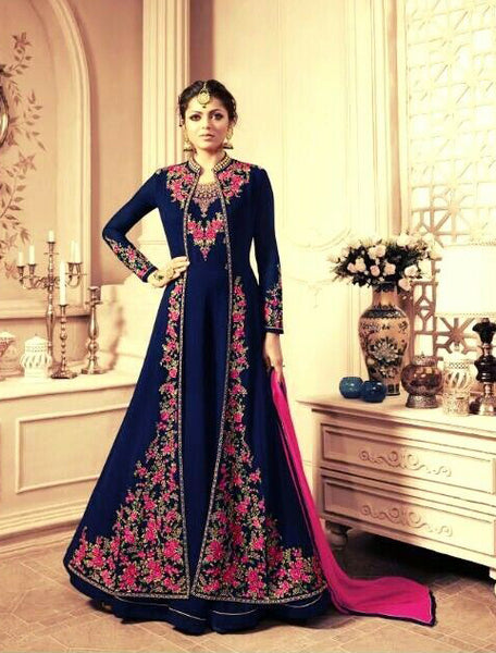ECLIPSE BLUE INDIAN TRADITIONAL WEDDING GOWN - Asian Party Wear