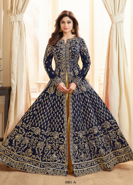 Blue Asian Wedding Dress Indian Pakistani Slit Anarkali Suit - Asian Party Wear