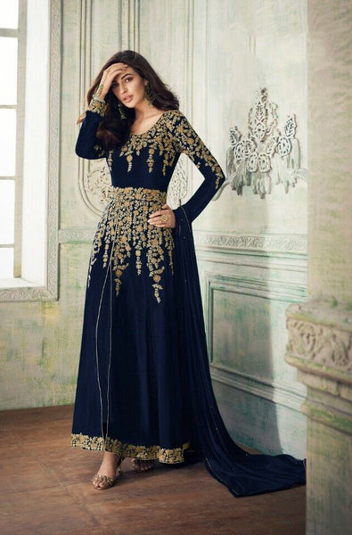 Blue Evening Dress Indian Party Anarkali Suit - Asian Party Wear
