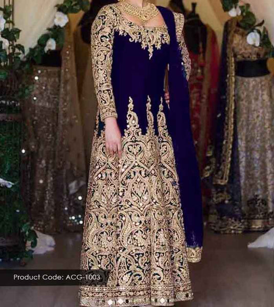 NAVY BLUE HEAVY EMBELLISHED BRIDAL AND BRIDESMAID GOWN - Asian Party Wear