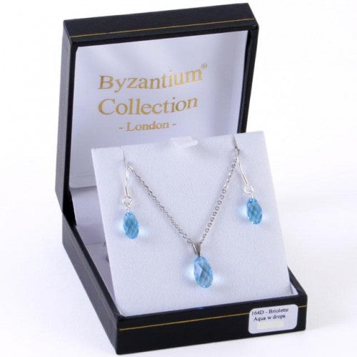 Aqua briolette Necklace And Matching Briolette Shape Droplets by Byzantium - Asian Party Wear