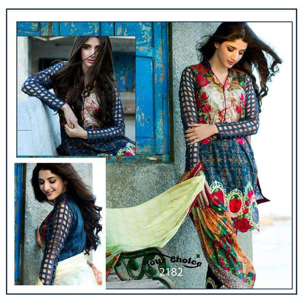 Z2182 GREY PAKISTANI STYLE LAWN COTTON SALWAR KAMEEZ - Asian Party Wear