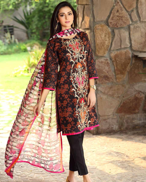 BLACK CHARIZMA SPRING SUMMER LAWN EMBROIDERED READY MADE SUIT - Asian Party Wear