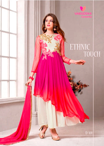 D 101 Pink, Orange & White Varsiddhi Georgette Salwar Kameez - Asian Party Wear