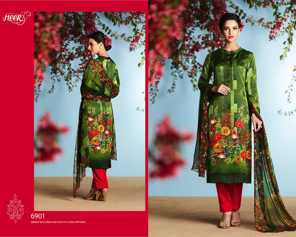 6901 GREEN KIMORA HEER DIGITAL PRINTED PARTY WEAR SALWAR SUIT - Asian Party Wear