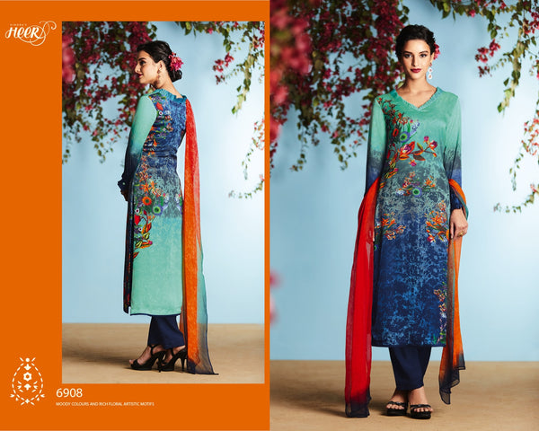 6908 BLUE KIMORA HEER DIGITAL PRINTED PARTY WEAR SALWAR SUIT - Asian Party Wear