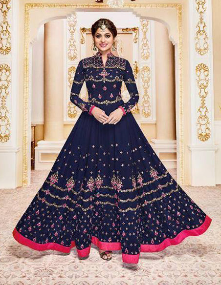 Blue Wedding Anarkali Dress Indian Fancy Party Suit - Asian Party Wear