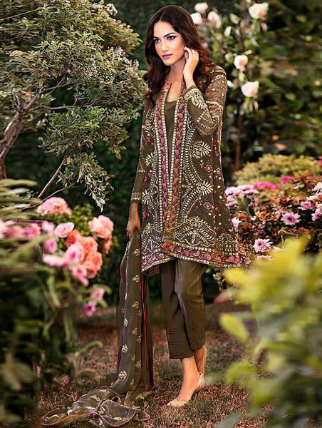 Z DECENT BROWN MEHNDI COLOUR PAKISTANI STYLE SALWAR KAMEEZ SUIT - Asian Party Wear